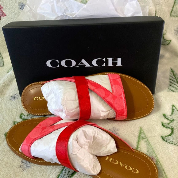 NWT Coach sandals. Coral and tan. Size 10. - Picture 1 of 7